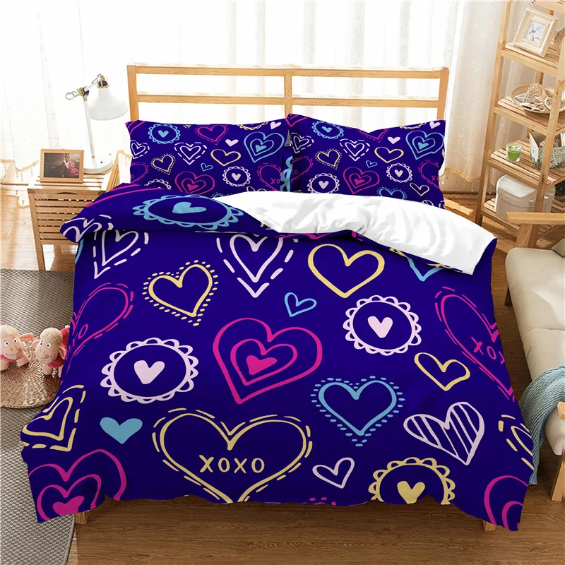 Luxury 3D Love Heart Print 2/3Pcs Comfortable Duvet Cover Pillowcase For Couple Bedding Sets Single Queen and King EU/US/AU Size