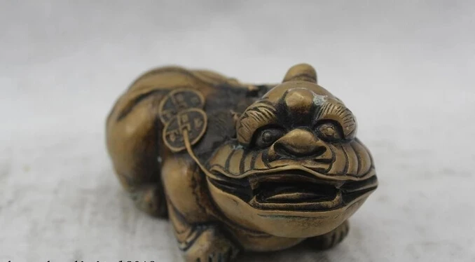 wholesale factory 3"Chinese Folk Pure Bronze Lucky Lifelike Money drawing animal Statue 25% off