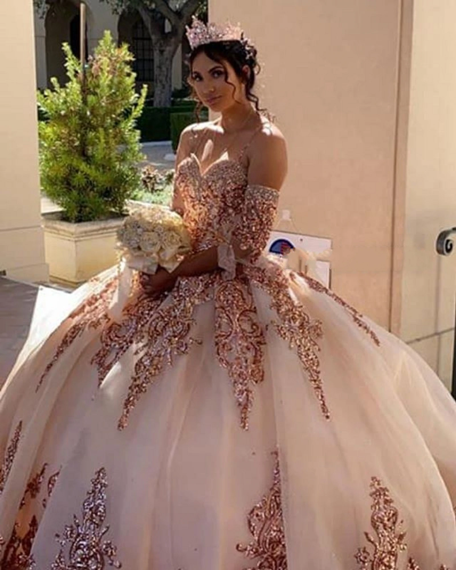 CloverBridal 2021 Shinning aplikacje Quinceanera suknie szampana quinceañera de 15 kopciuszek suknia na przyjęcie urodzinowe WQ9800