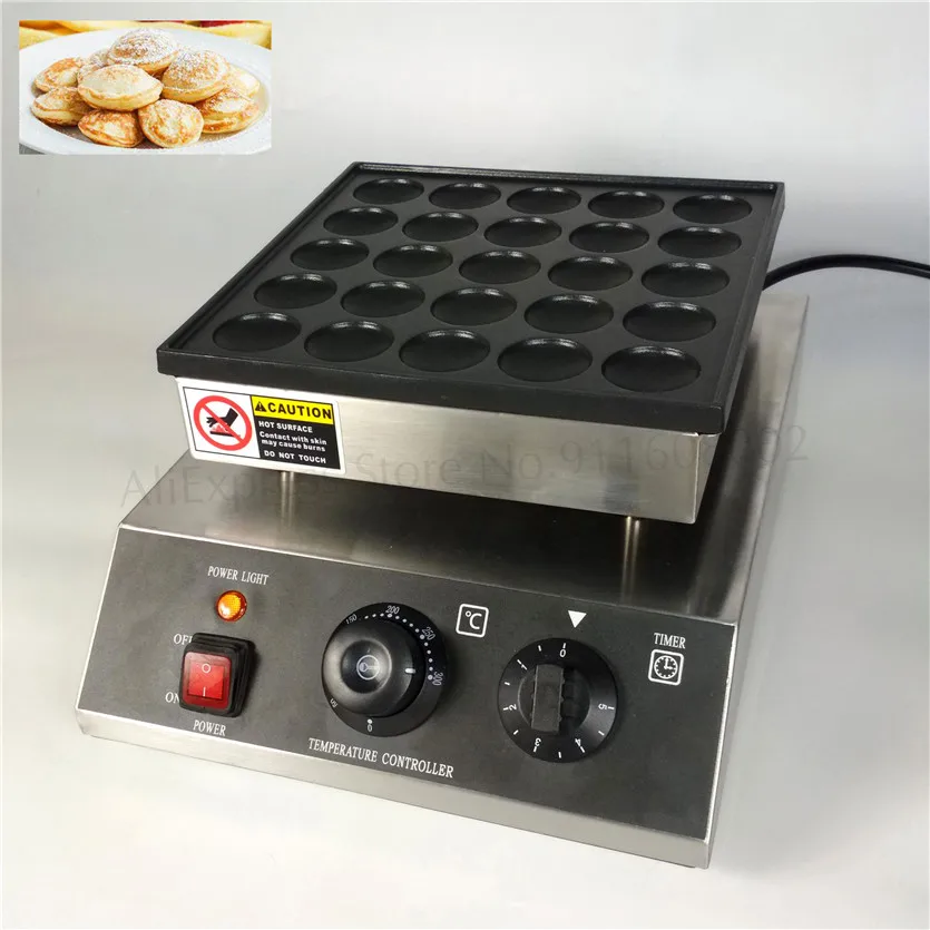 

Poffertjes Machine 25 Holes Dutch Mini Pancakes Grill Stainless Steel Electric Small Waffle Maker Water-Proof Switch