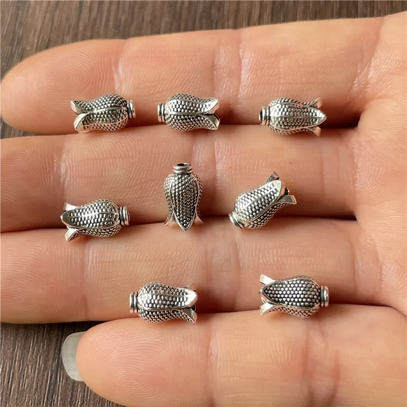 30pcs Imitation Tibetan Silver Bronze Smooth Pocked Tulip Spacer Bead DIY Bracelet Necklace Jewelry Connector Accessories