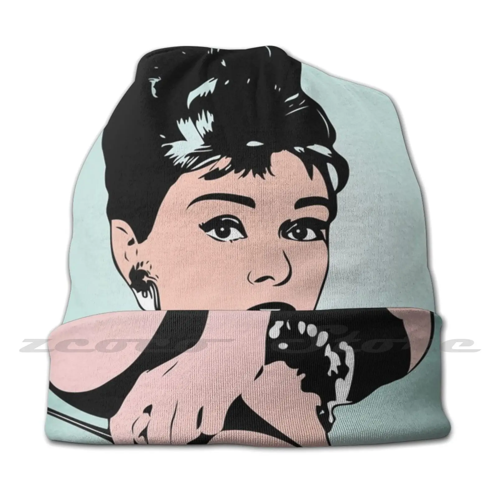 Audrey Hepburn | Pop Art Knit Hat Elastic Soft Personalized Pattern Present Cap Audrey Breakfast Celebrity Hepburn Icon Movies