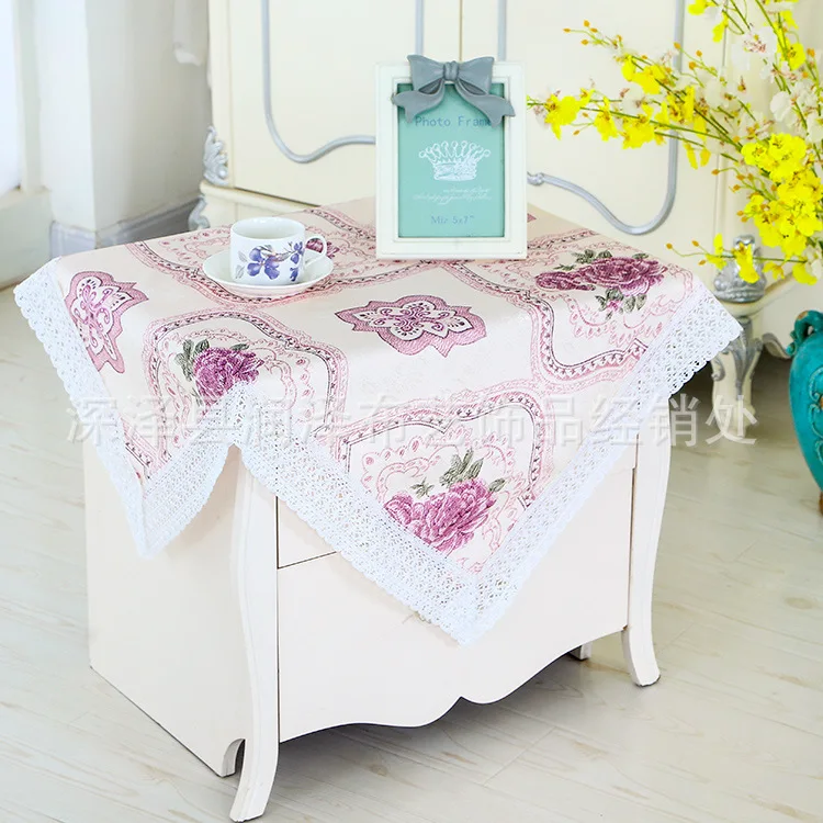 Pastoral style flower elegant rectangular tablecloth modern lace auspicious brass button grey refrigerator table cover