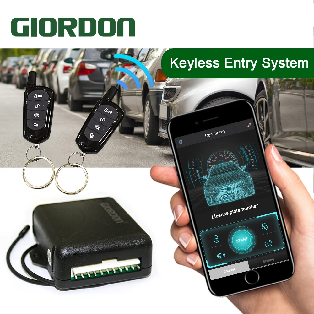 Giordon Universele Auto Auto Keyless Entry Systeem Knop Sleutelhanger Centrale Kit Deurvergrendeling Met Afstandsbediening Start Stop App