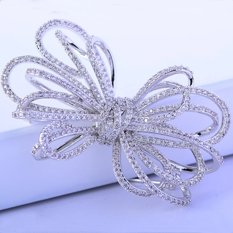 Luxury Cubic Zirconia Wedding Big Bowknot Brooch Pin Dress Sash Pins Bridal Bouquet Brooches Jewelry Christmas Gift Broches