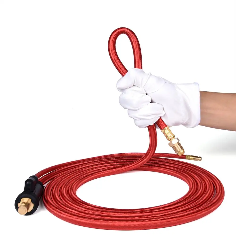 4M/6M WP26 Quick Connect TIG Welding Torch Gas-Electric Integrated Red Rubber Hose Cable Wires 35-50 Euro Connector