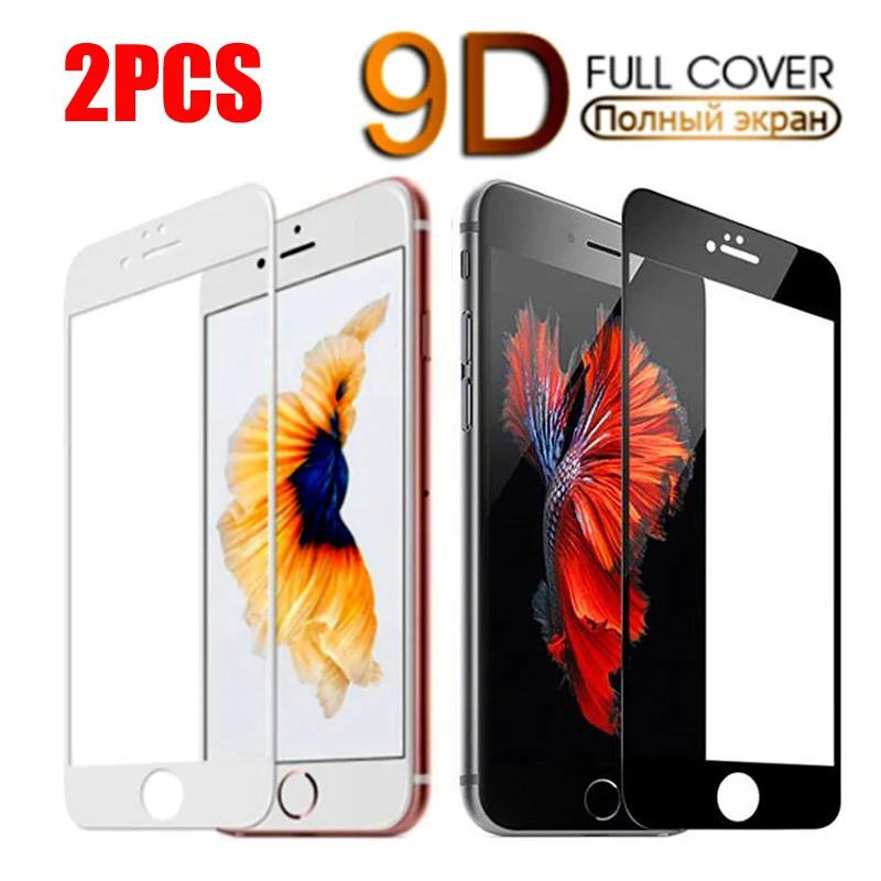 2Pcs 9D Safety Full Cover Glass For iPhone 7 8 6 6S Plus 5 5S SE 2020 Tempered Screen Protector For iPhone XR X XS 11 12 Pro Max