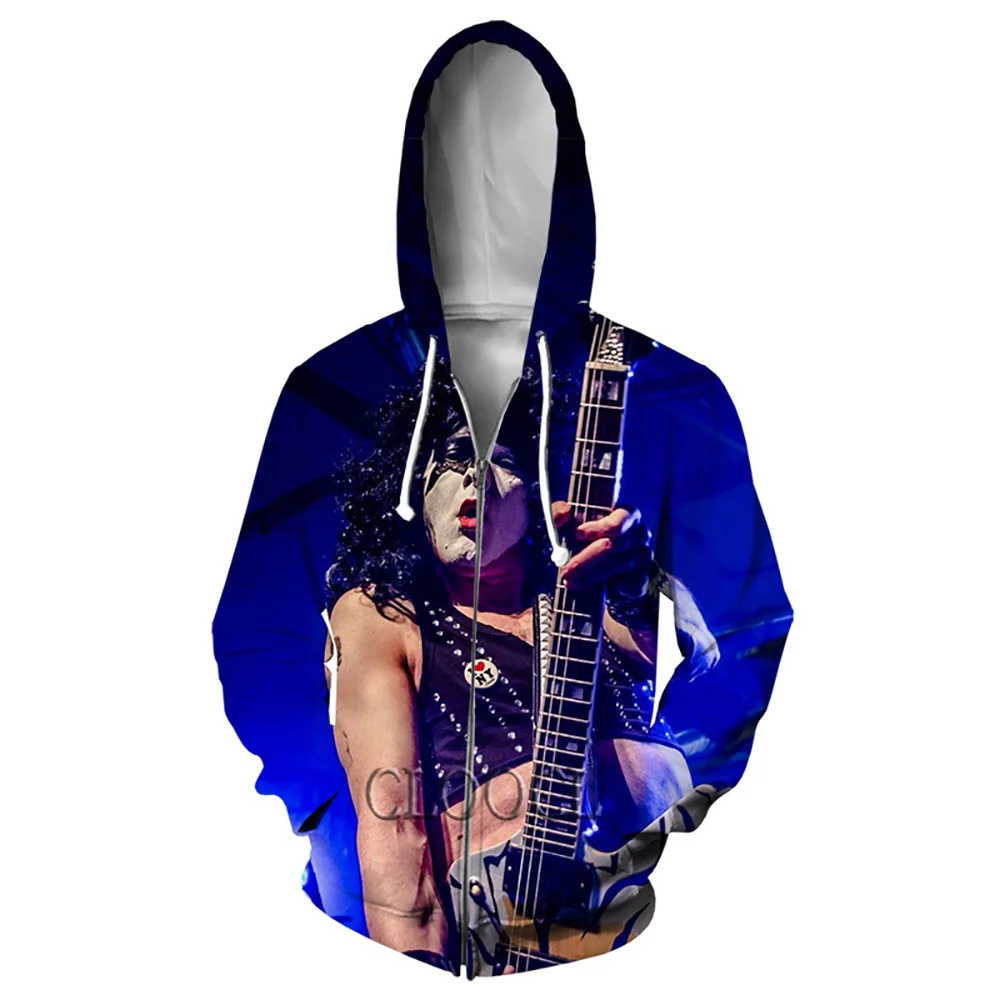 

HX Newest Rock Singer KISS Band Men Women Zipper Hoodies Fashion Autumn 3D Print Casual Harajuku Clothes Hoody Drop Shipping