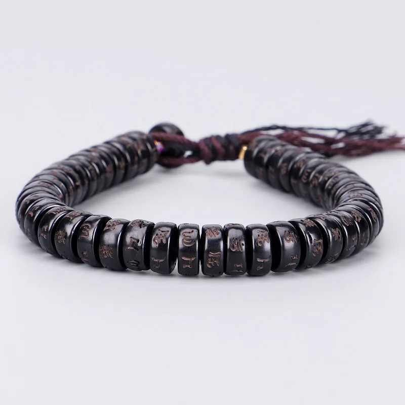 Handmade Tibetan Buddhist Six-character Mantra Bracelets Natural Stone Coconut Shell Beads Bracelet for Women Men Luck Jewellry