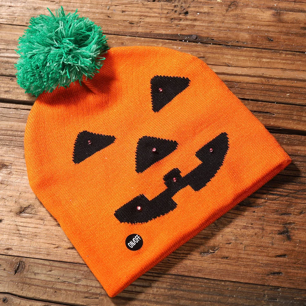 Nuevo gorro de punto emisor de luz para Halloween, Calavera, fantasma, gorro de lámpara, gorro para adultos y niños, suministros para fiestas