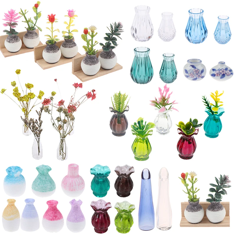 1/5 pçs 1/12 plantas vaso mini flor para casa de boneca mobiliário decoração acessórios brinquedos casa de bonecas em miniatura vaso decoração para casa