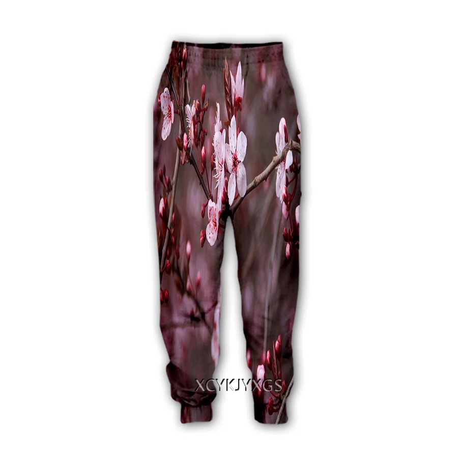 Flor de cerejeira impressão 3d calças casuais esportes sweatpants em linha reta calças moletom jogging calças y07