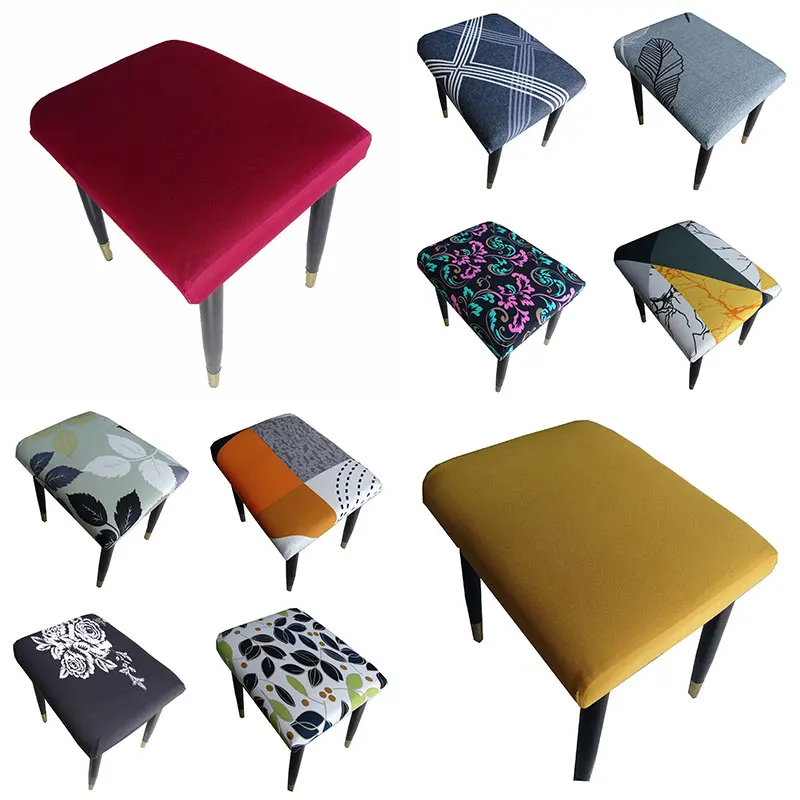 1pc Square Removable Stool Covers Solid Color Seat Protector for Bedroom Geometric Printed Seat Case Square Stool Slipcover New