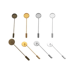 10pcs Copper 55mm Brooch Base Round 12mm Blank Bezel Tray Long Brooch Pin Settings For Wedding Jewelry Making DIY Components
