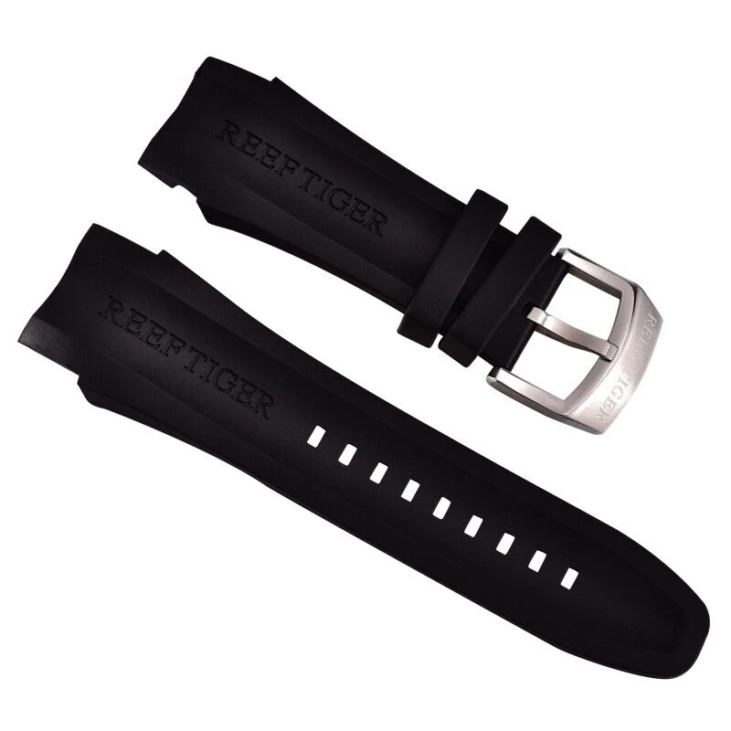 Reef Tiger/RT Soft Rubber Watch Band Waterproof Watch Strap 23mm Width Black Rubber Strap for Men RGA3069