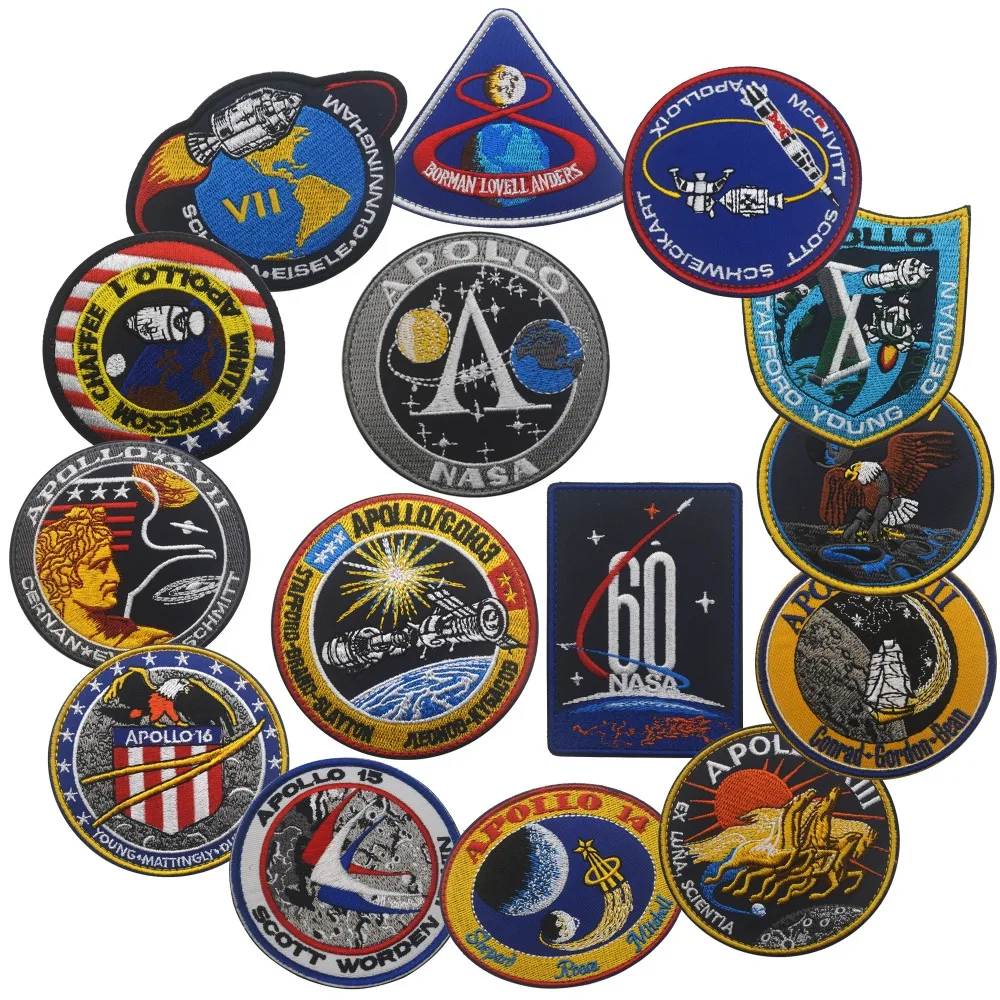 APOLLO Missions Embroidery Patch Astronaut Spacecraft Emblems Collage USA Outdoor Armband Badge Stickers Tactical Patches