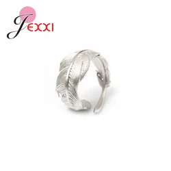 925 Sterling Silver Needle Original Ring Adjustable Feather Shape Open Finger Ring For Women Girls Birthday Party Silver Jewelry