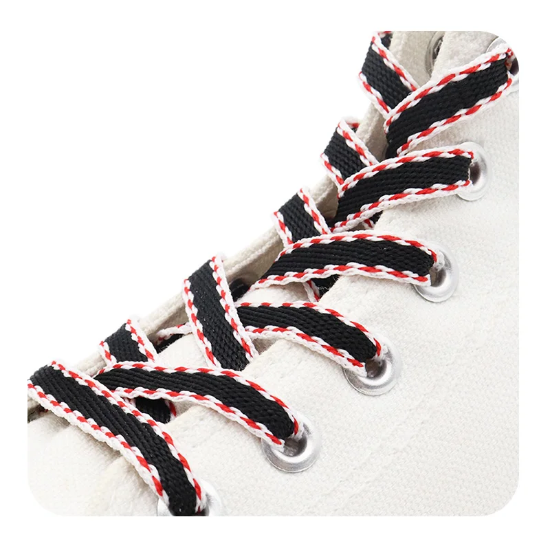 Weiou Simple Style CuteShoelaces 0.8 Cm Flat  Black-white-red Tricolor Polyester Shoe Lace Canvas Sneaker  Custom Color 60-200cm