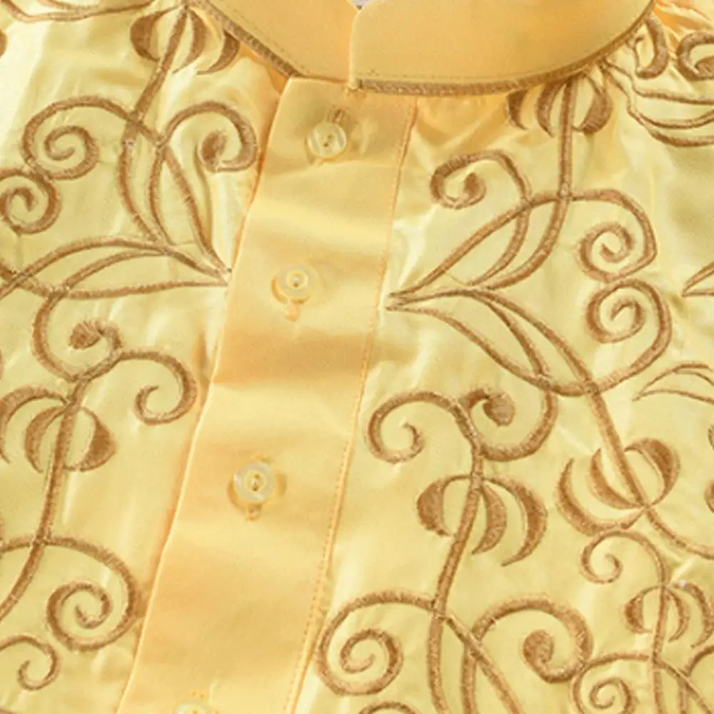 Loose Male Robe Embroidery Stand Collar Long Sleeve Robe Men Accessory for Daily Life