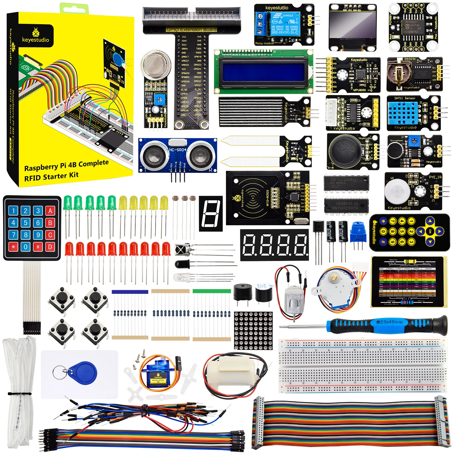 Keyestduio Raspberry Pi 4B Complete RFID Starter Kit For RPI C language/Java/ Python Programming 40+Projects Diy Electronic Kit