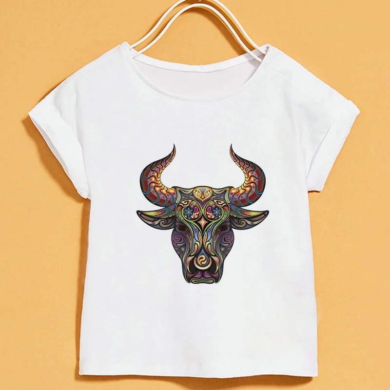 

2019 New Summer T shirt Kids Color Drawing Animal Print T-shirts Girl Stylish White Short-sleeved Top T-shirt Boys Round Neck