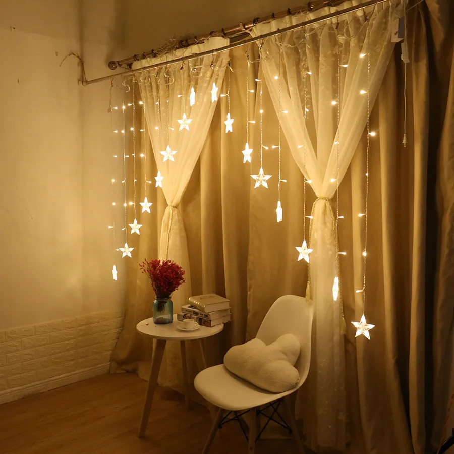 2.5M Five-Pointed Star Icicle Curtain LED String Light Garland Window Curtain Fairy Light For Christmas Wedding Party