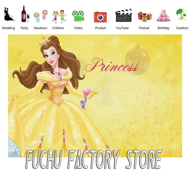 Disney Beauty and the Beast Belle Cartoon Little Princess  Picture Background Girl Birthday Party Decoration Photo Backdrop