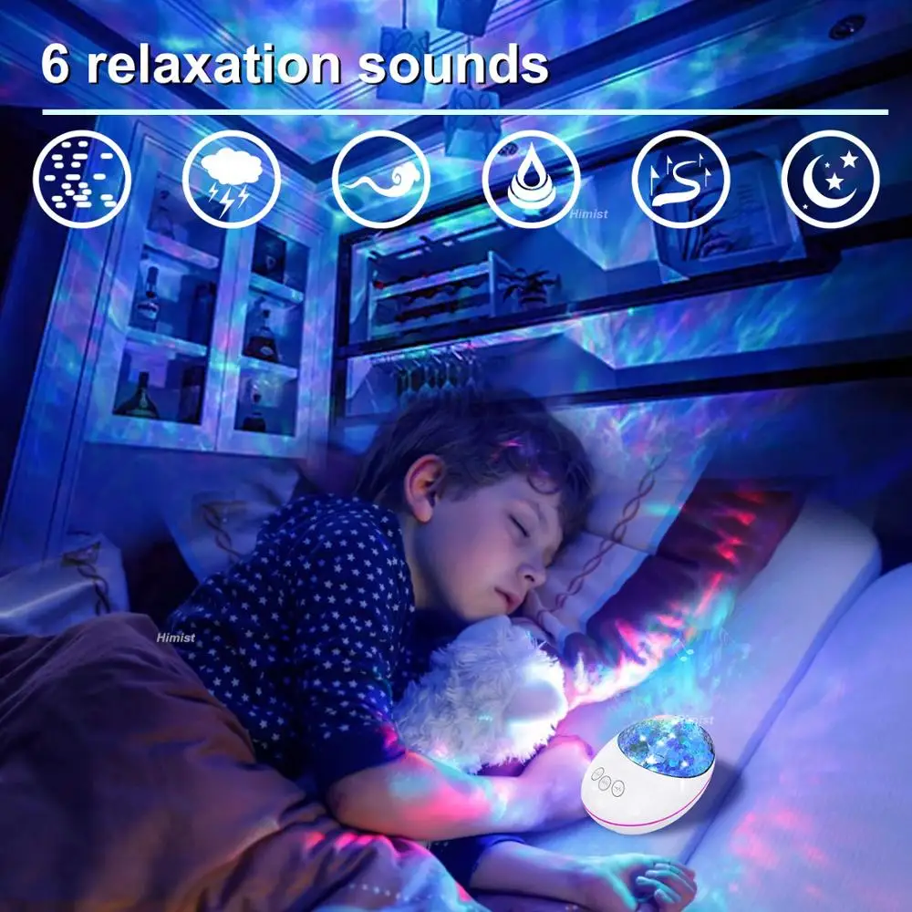 Lucky Stone-Projecteur de Vagues d'Océan, Veilleuse LED Colorée, Bluetooth, Lecteur de Musique, Télécommande