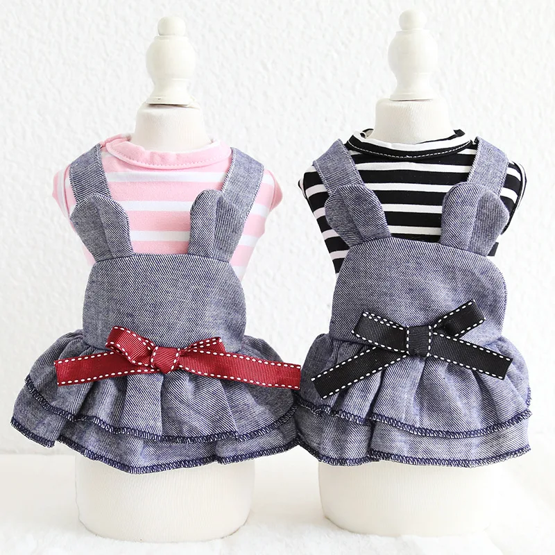 

Striped Bear Princess Dog Dress Pet Products Summer 100% Cotton Clothing For Dogs Cat Chihuahua Teddy Pet Puppy Dog Clothes 2020