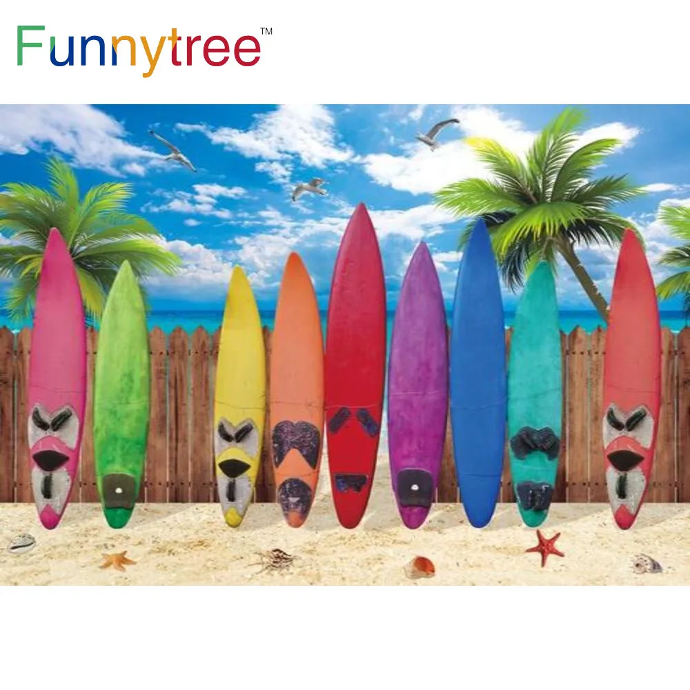 Funnytree Aloha Surfboard Photography Background Palm Trees Summer Party Birthday Photo Wall Holiday Beach Backdrops