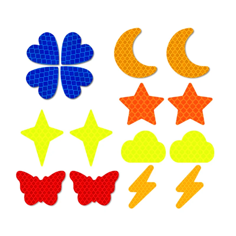 6Pcs/set Car Door Sticker Decal Star heart Warning Tape Car Reflective Stickers Reflective Strips Car-styling 5 Colors Safety