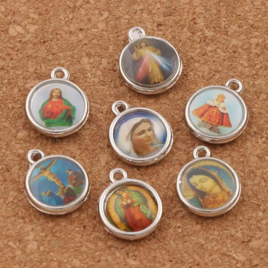 Catholic Religious Church Medals Saints Spacer Beads Pendants Alloy   Jewelry DIY L1706 200pcs 14x11.4mm Zinc Alloy