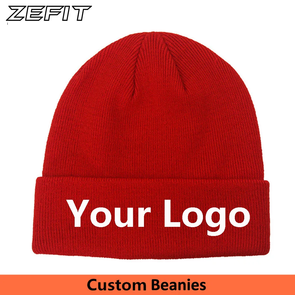 Custom Beanies Knitted Warm Winter Team Personalized Adult Classical Skullies High Quality Embroidery Label Long Cuff Ski Caps