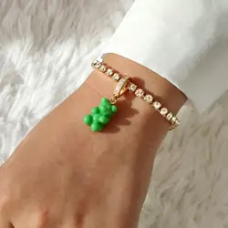 Flatfoosie Colorful Gummy Zircon Bear Charm Crystal Bracelet For Women Bling Rhinestone Tennis Chain Bracelets Trendy Jewelry