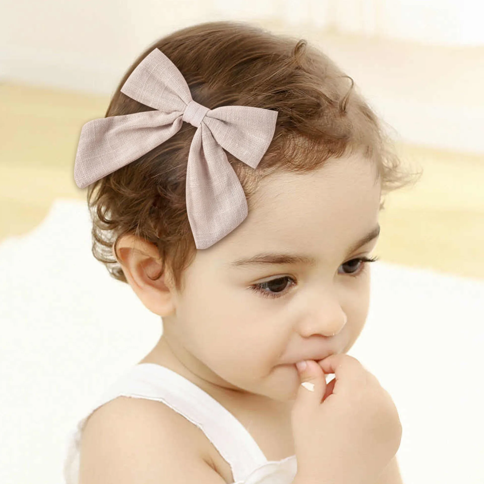 Lớn Cung Tên Bé Hairclips Vải Lanh Cotton Barrettes Cho Bé Gái Mùa Hè Màu Tóc Chân Trẻ Em Hairgrips Trẻ Sơ Sinh Phụ Kiện Tóc