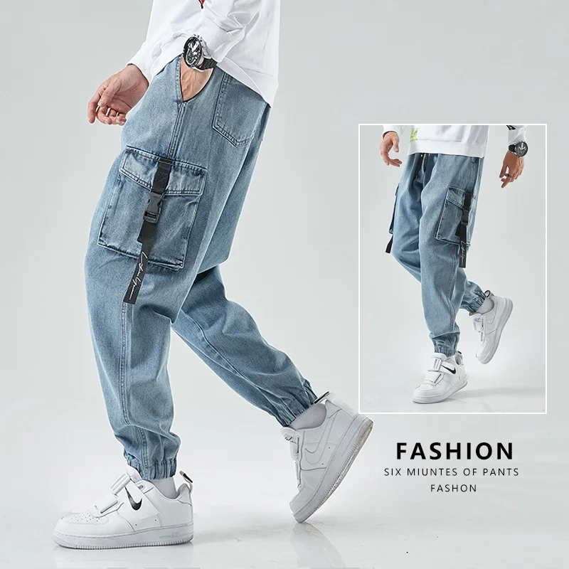 

Men Joggers Cargo Denim Pants Baggy Harem Japanese Streetwear Styke Male Ankle Harajuku Casual Hip Hop Jeans Trousers Men