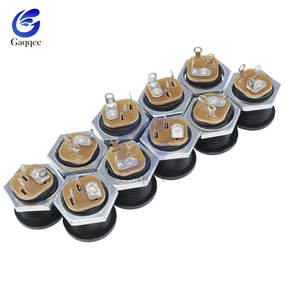 10Pcs DC Power Connector pin Female Plug Jack + Male Plug Jack Panel Mount Connector 5.5mm 2.1mm Plug Adapter 2 Terminal Types