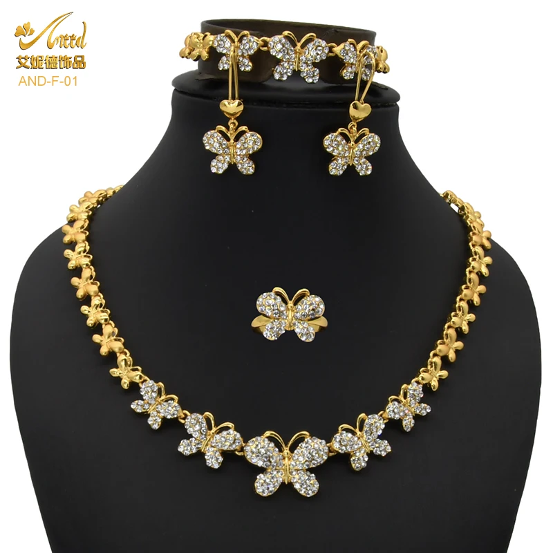 Bridal Jewelry Sets Wedding Diamante Butterfly Womens Jewelery African Dubai Gold Color Necklace For Women 2020 Luxury Nigerian