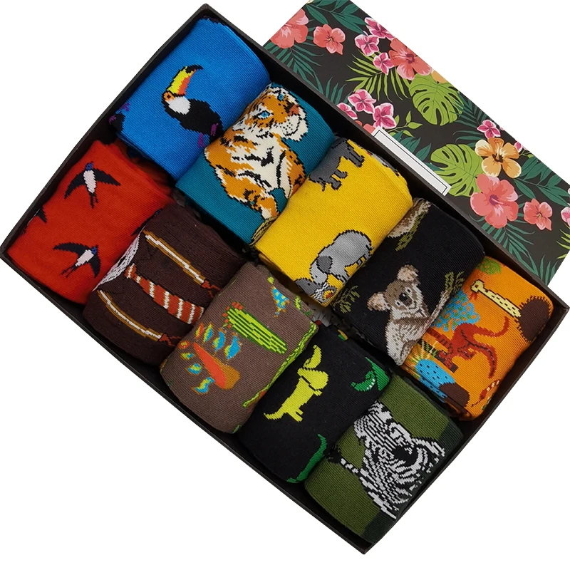 10 Pairs/Pack Crazy Colorful Cool Novelty Cotton Men's Socks Hip Hop Funky Fun Funny Harajuku Skateboard Socks Gifts