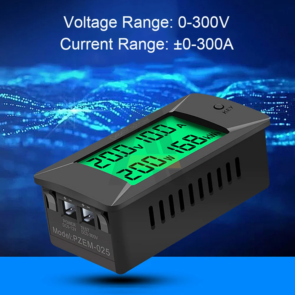 DC 0-300V 300A Voltmeter Ammeter Car Battery Tester 100KWH Electricity Energy Voltage Power Meter Monitor Shunt