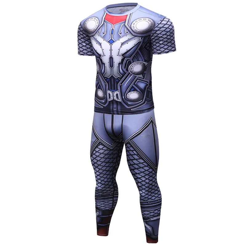 2Pcs / Set Men\'s Tracksuit  Suit Gym Fitness Compression Clothing Running Jogging Sport Wear Exercise Workout Tights