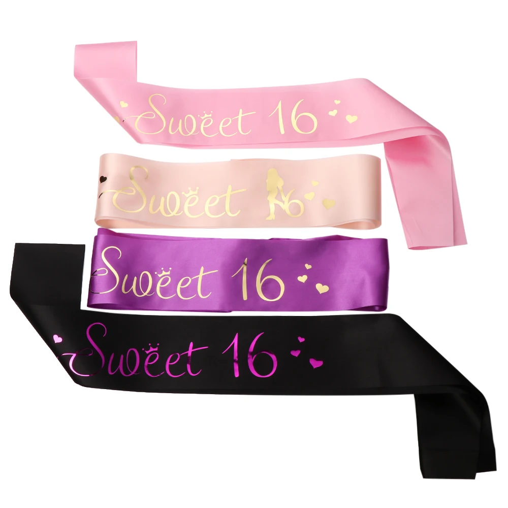 1Pc Sweet 16 Princess Happy Birthday Sash Girls 16th Birthday Party Decoration Supplies Favor Gifts Decoration Shoulder Girdle