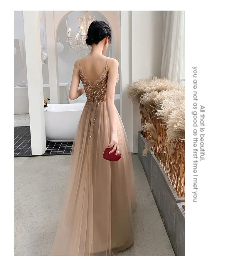 Banquet Dress Female Long Style 2019 New Temperament Suspender with Champagne Noble Birthday Party Dress