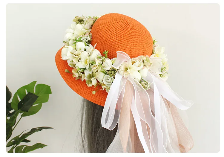 Women Fahsion Summer Rattan Beach Bag and Hat Suit Artificial Flower Starw Handbag with Scarves Vacation Holiday Photograph Bag