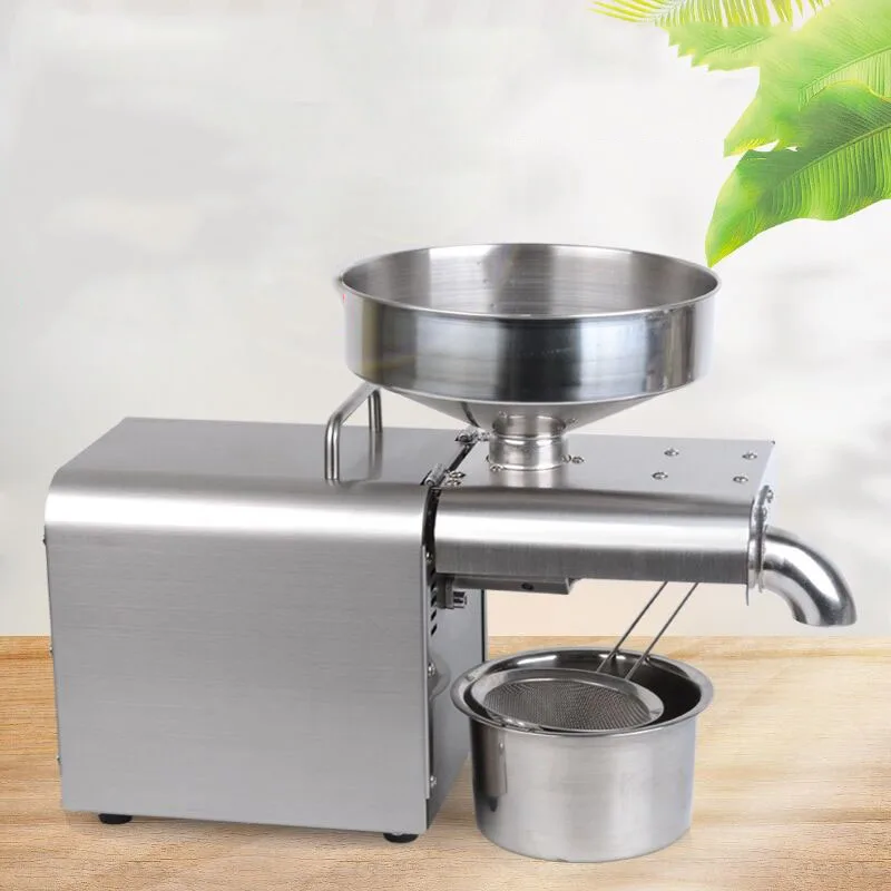 Đồng hồ nam dây thép không gỉ ép lạnh dầu máy doanh nghiệp nhỏ tinh dầu máy ép hạt lanh Hạt giống hoa hướng dương mè tinh dầu 220V