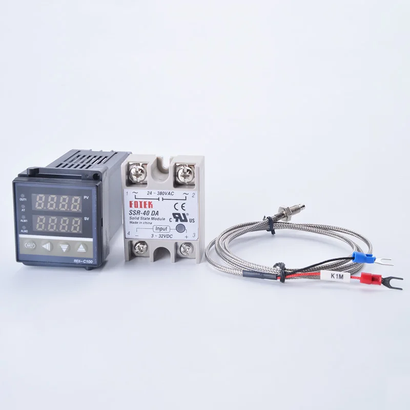 Regolatore di temperatura digitale PID REX-C100 REX C100 termostato + 40DA relè SSR + K termocoppia 1m sonda RKC