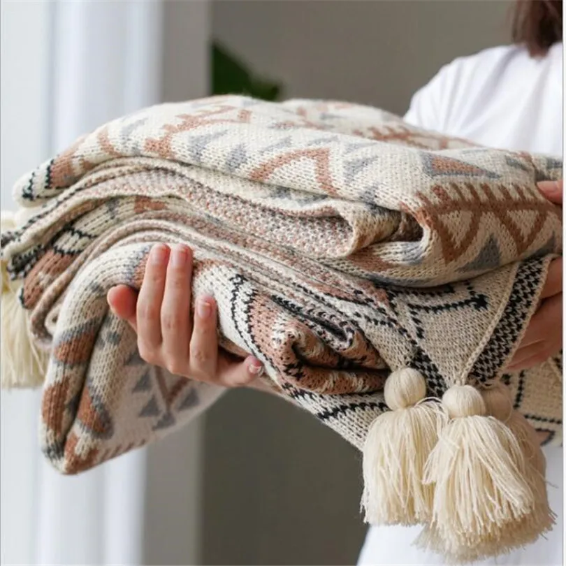 150cm Knitted Blankets Woolen Soft Bedding Crib Stroller Blanket Tassel Sherpa Quilt Travel Blanket Sofa Throw Thread Blanket