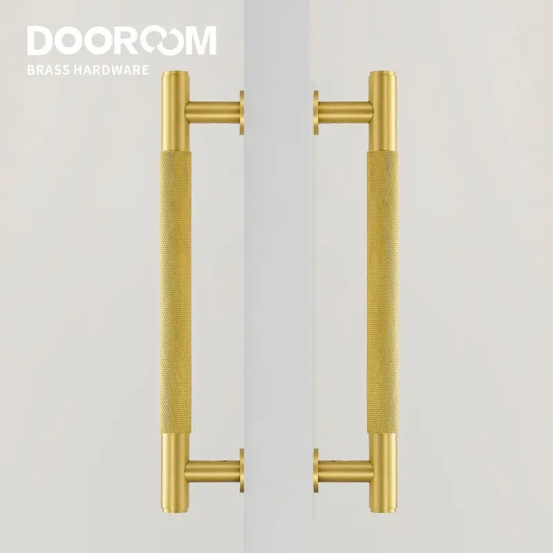 Dooroom Maniglie per porte zigrinate in ottone Doppia porta Porta in legno Doccia Singolo lato doppio lato Maniglie nere oro opaco