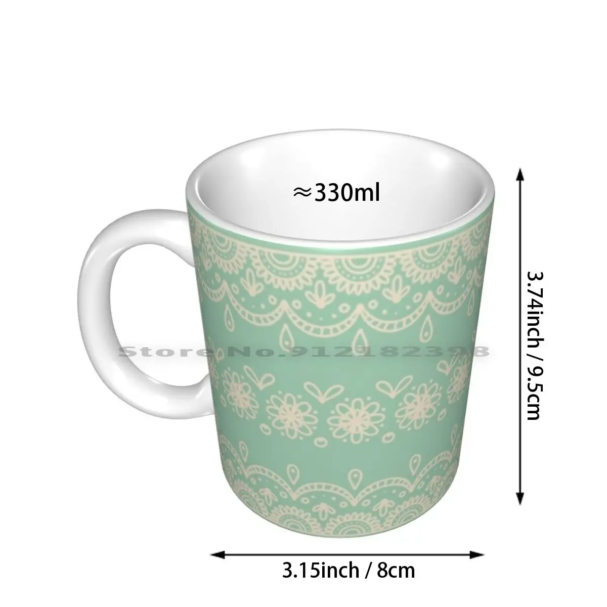 Minty Lace Border Ceramic Mugs Coffee Cups Milk Tea Mug Lace Lacy Mint Green Mint Green Pastel Pastel Green Pretty Cute Frilly