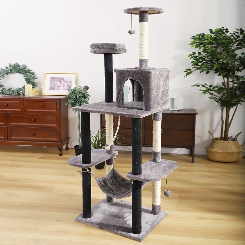 Imagem -05 - Casa Árvore de Pelúcia para Gatos Condomínio de Árvore de Escalada Postes para Arranhar Brinquedo de Atividades Protege os Móveis e Bolas para Gatos Entrega Rápida